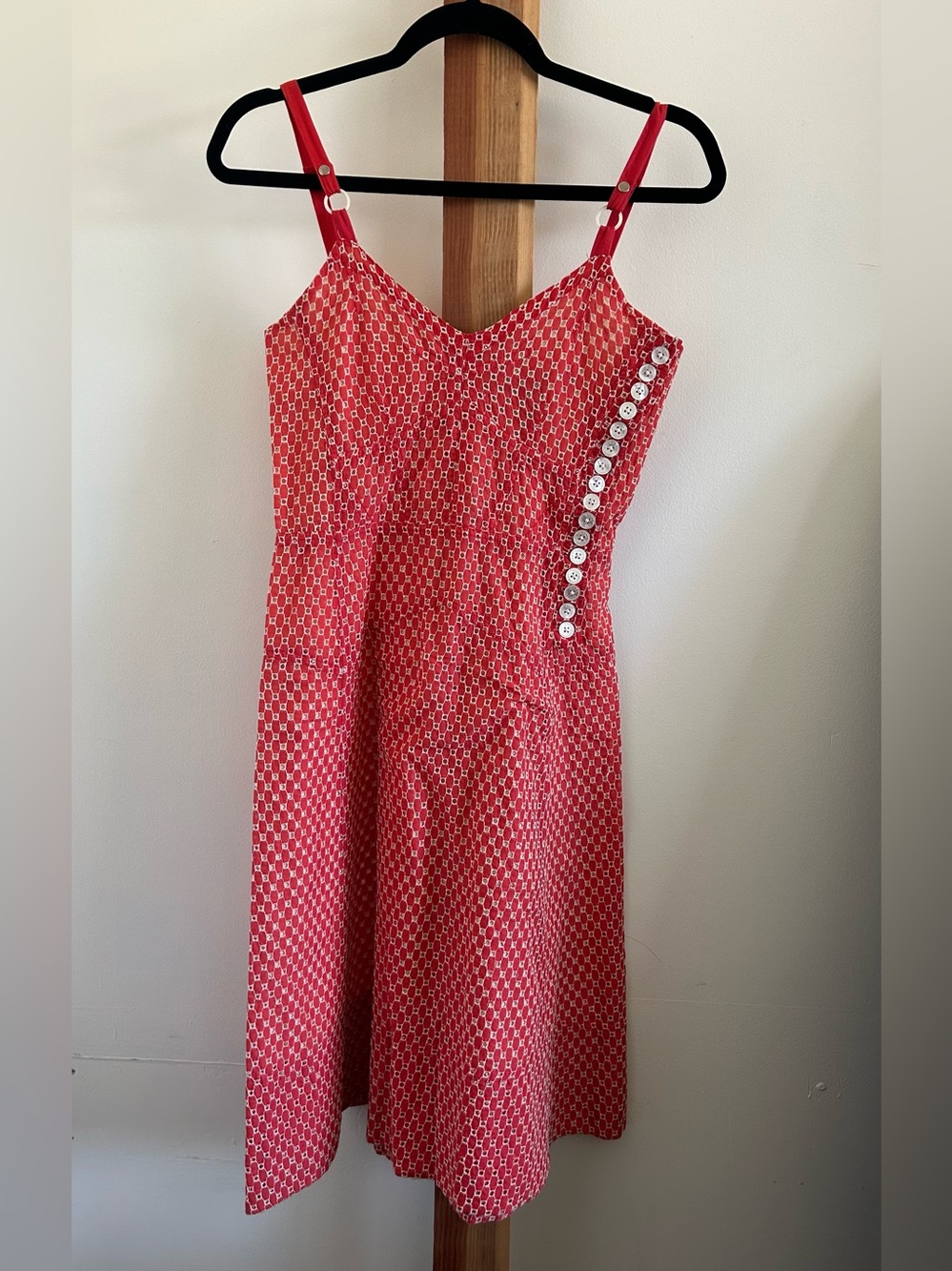 Marc Jacobs Red Eyelet Embroidered Dress with Ivory Lining